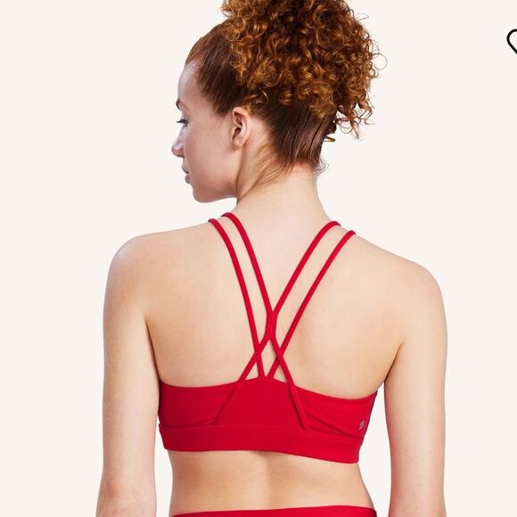 Peloton Women’s M High Neck Strappy Sports Bra Classic Red Padded Athletic Gym - Picture 5 of 9